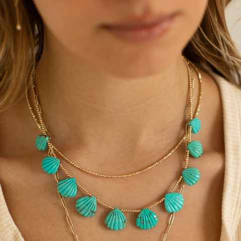 TURQUOISE SHELL NECKLACE WITH 14k GOLD BEADS