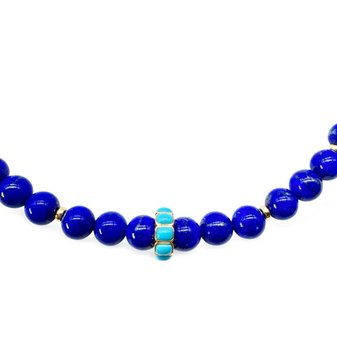 LAPIS NECKLACE WITH 14K GOLD TURQUOISE FOCAL BEAD