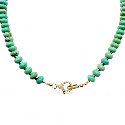 TURQUOISE NECKLACE WITH 14K GOLD AND DIAMOND CLASP