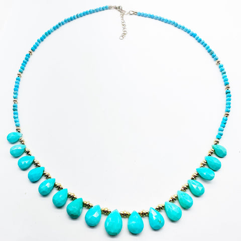 SLEEPING BEAUTY TURQUOISE PETAL NECKLACE WITH 14K GOLD