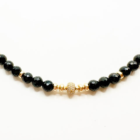BLACK SPINEL AND DIAMOND BEAD NECKLACE