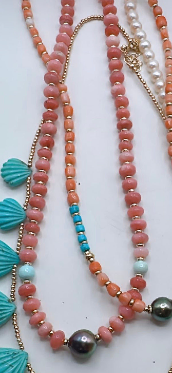 PINK OPAL AND 14K GOLD NECKLACES