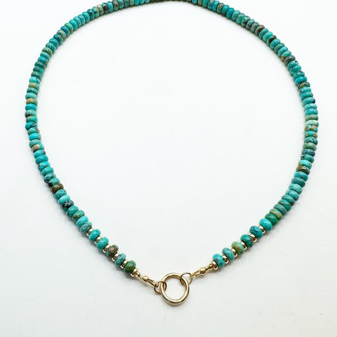 14k GOLD & TURQUOISE NECKLACE WITH CHARM HOLDER