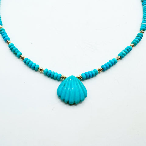 TURQUOISE & 14K GOLD SHELL NECKLACE