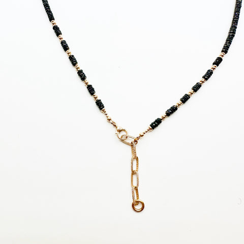 BLACK SPINEL GEMSTONE NECKLACE WITH 14k GOLD AND DIAMOND CHAIN