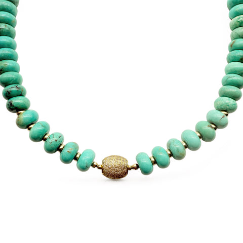 TURQUOISE NECKLACE WITH DIAMOND FOCAL BEAD