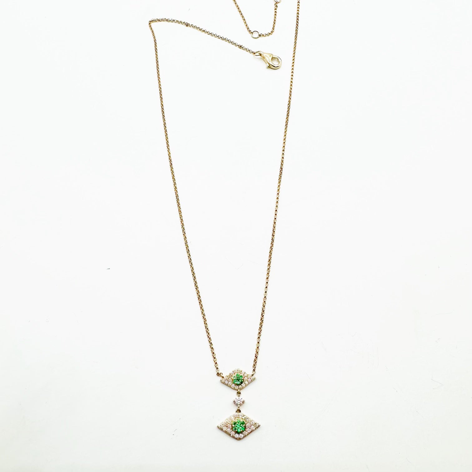 DIAMOND AND EMERALD PROTECTION EYE NECKLACE