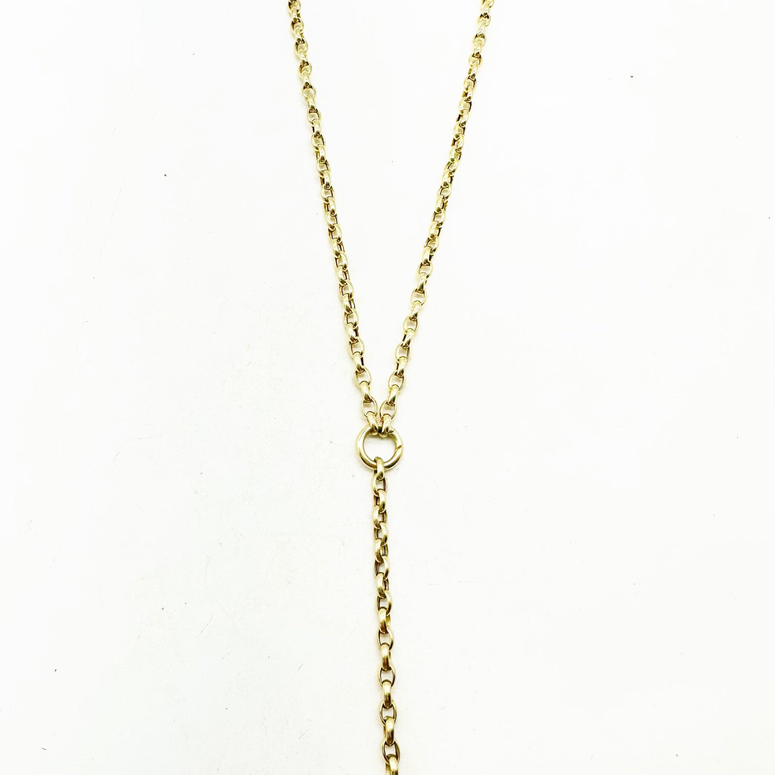 14K GOLD ELONGATED ROLO CHAIN WITH GOLD CHARM HOLDER