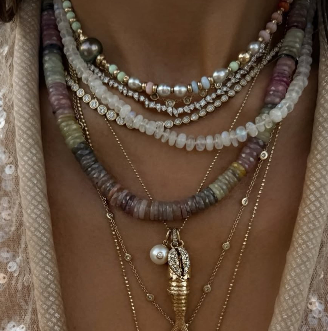 DIAMOND & 14K GOLD COWRIE SHELL AMULET