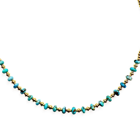 14K GOLD NECKLACE WITH TURQUOISE GEMS