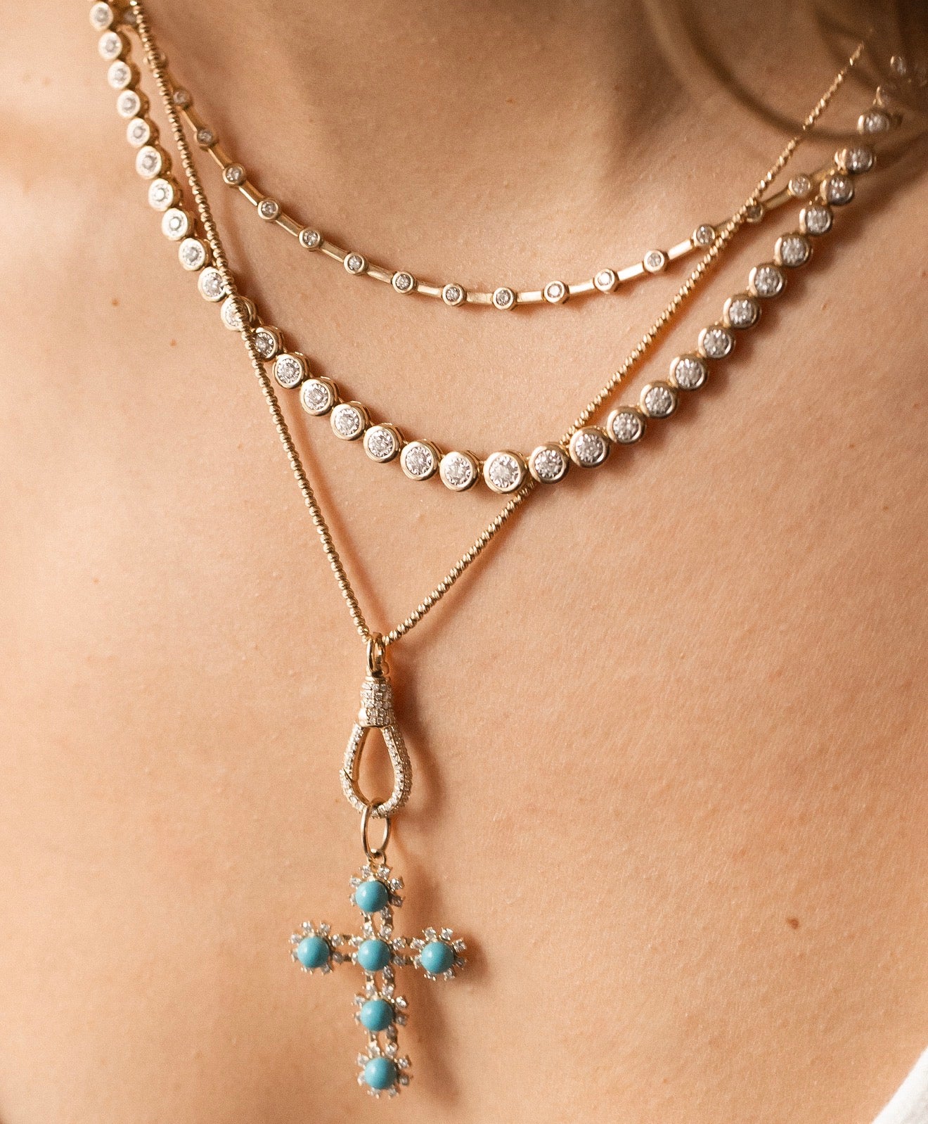 14K GOLD &  BEZEL DIAMOND  TENNIS NECKLACE