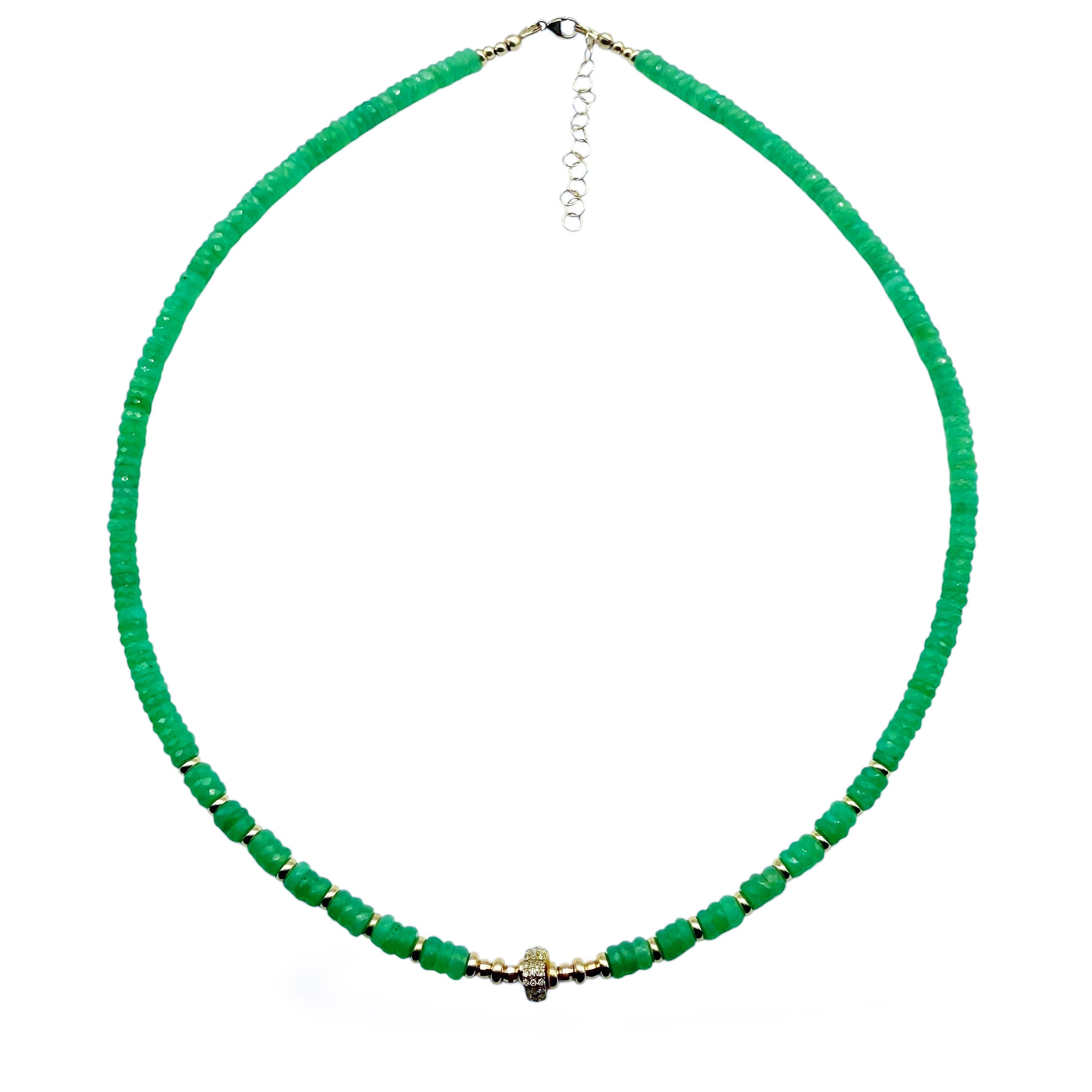CHRYSOPRASE AND DIAMOND BEAD NECKLACE