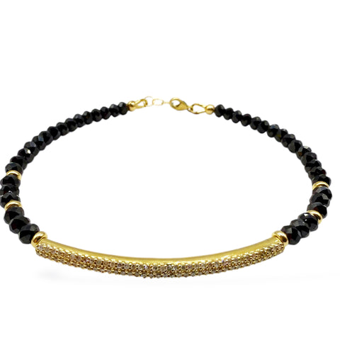 14K GOLD & DIAMOND BAR BRACELET WITH BLACK SPINEL