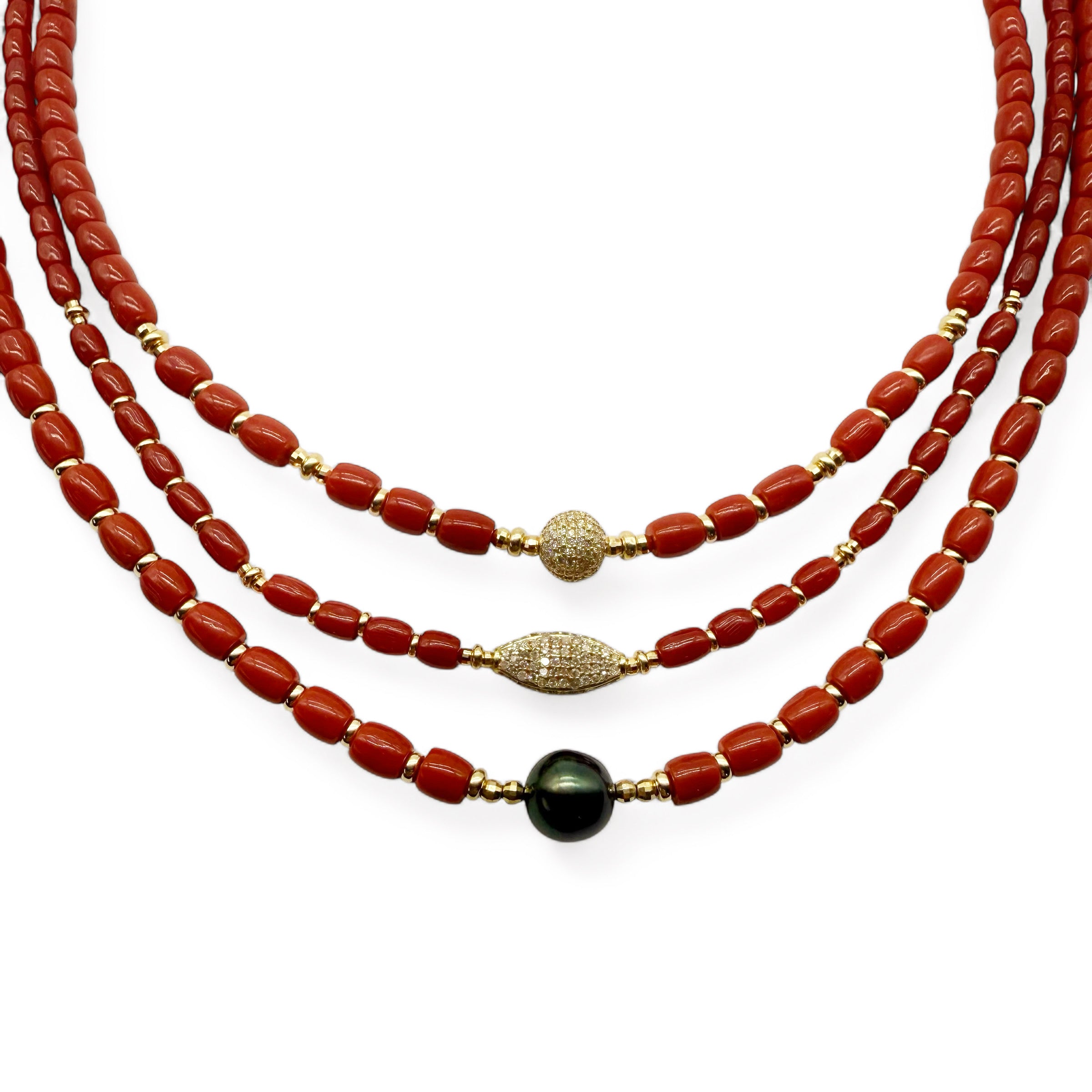 RED CORAL NECKLACES WITH TAHITIAN PEARL