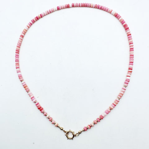 14K GOLD PINK SHELL NECKLACES WITH SPIKE CHARM HOLDER
