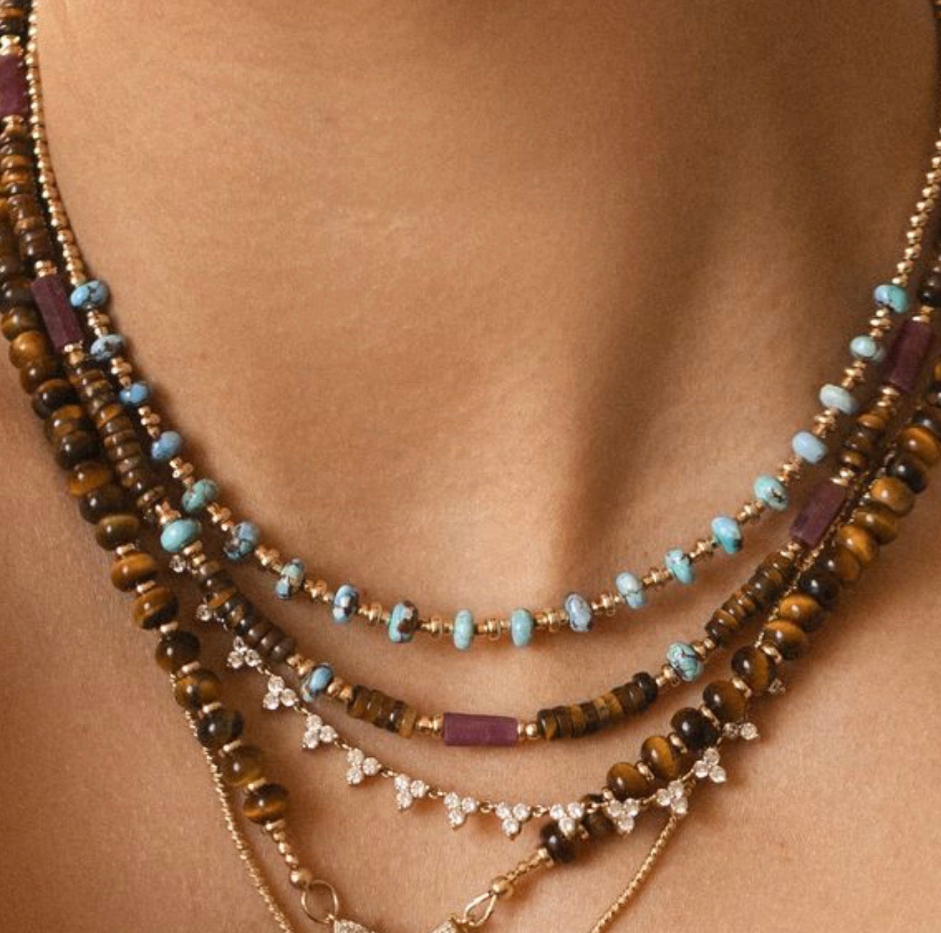 TIGER EYE, RUBY & TURQUIOSE BEADED NECKLACES