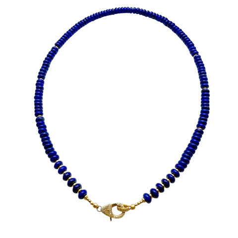 LAPIS NECKLACE WITH 14K GOLD & DIAMOND FRONT FACING CLASP