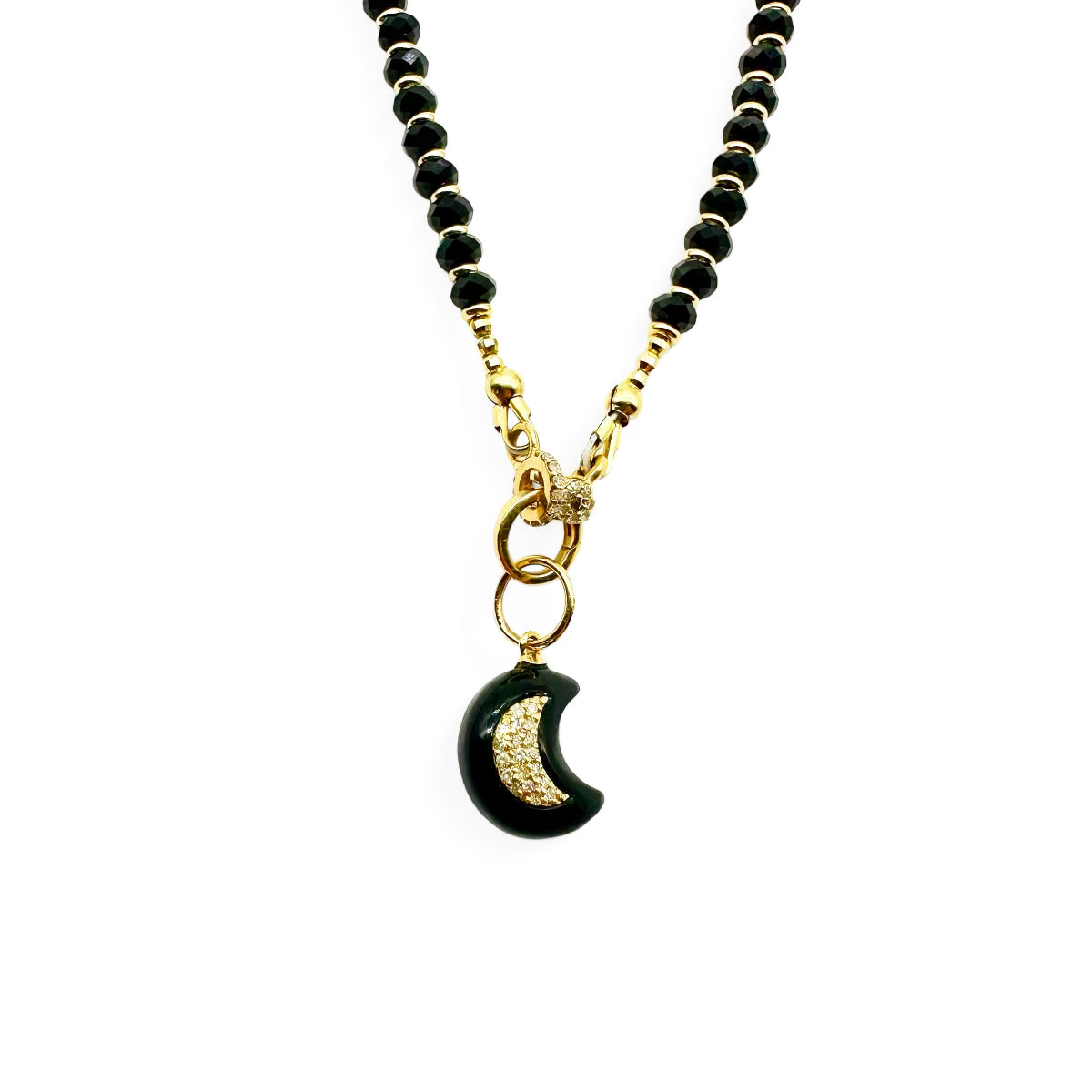 BLACK ONYX & DIAMOND CRESCENT MOON PENDANT