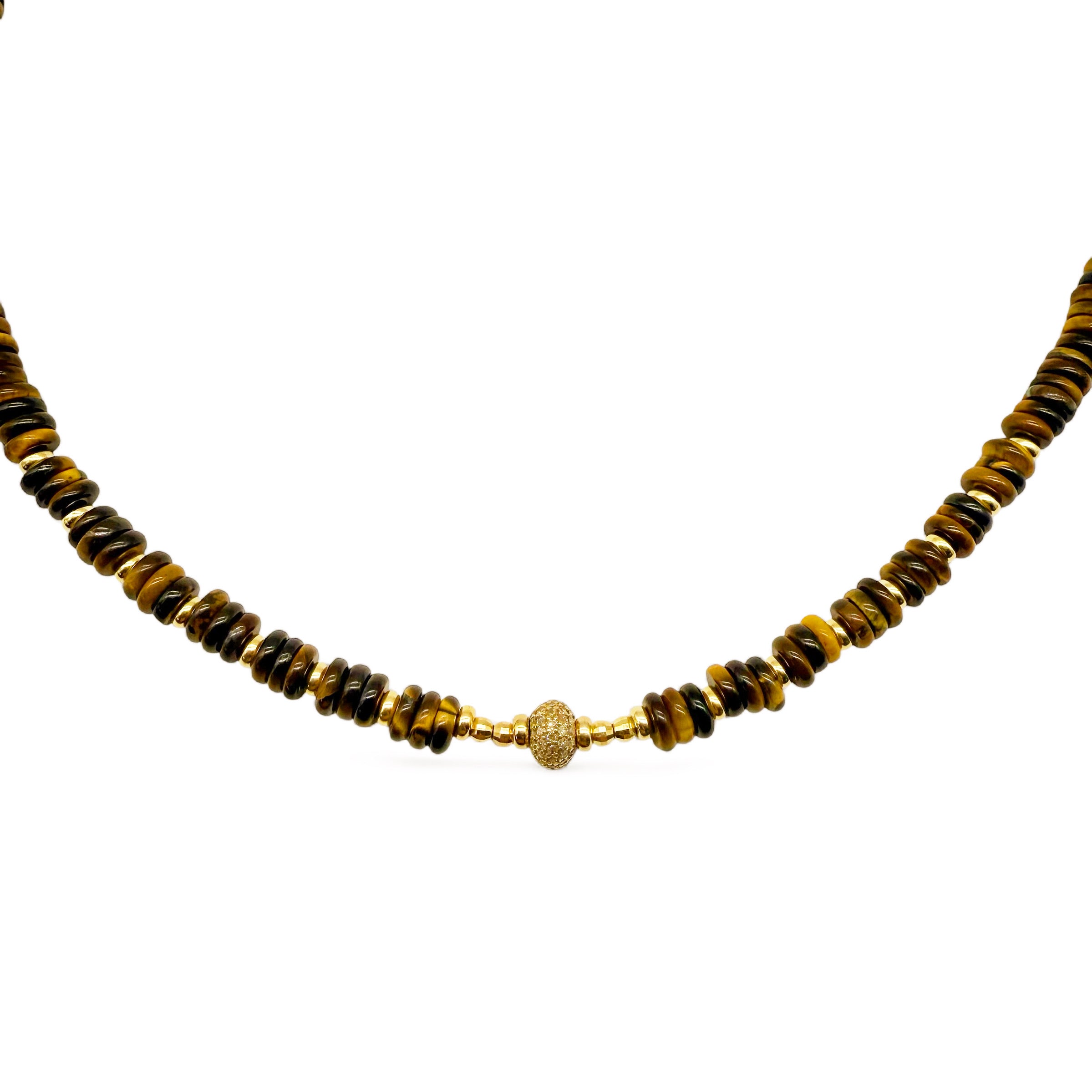 TIGER EYE AND DIAMOND GEMSTONE NECKLACE