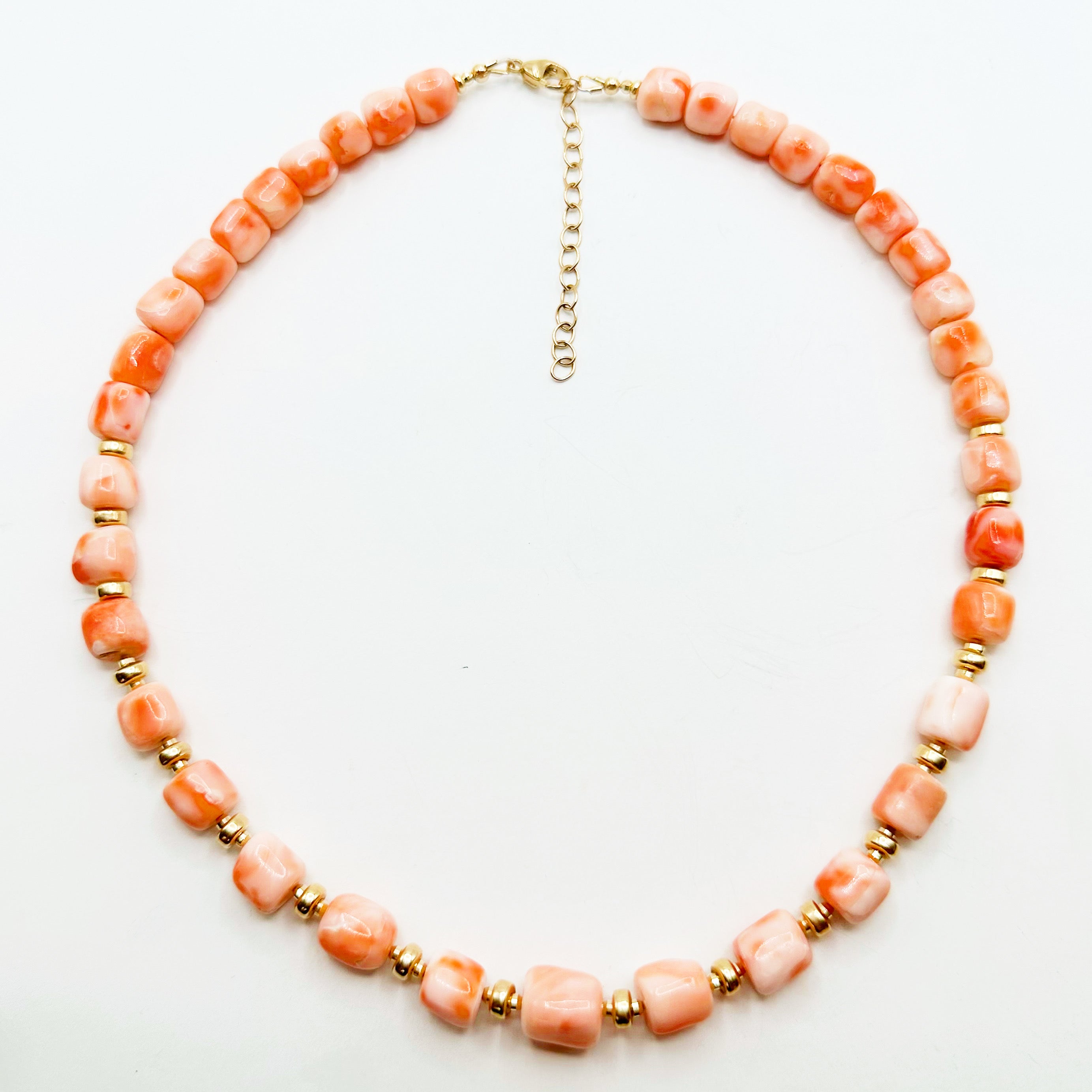 CORAL AND 14k GOLD RONDELLE NECKLACE
