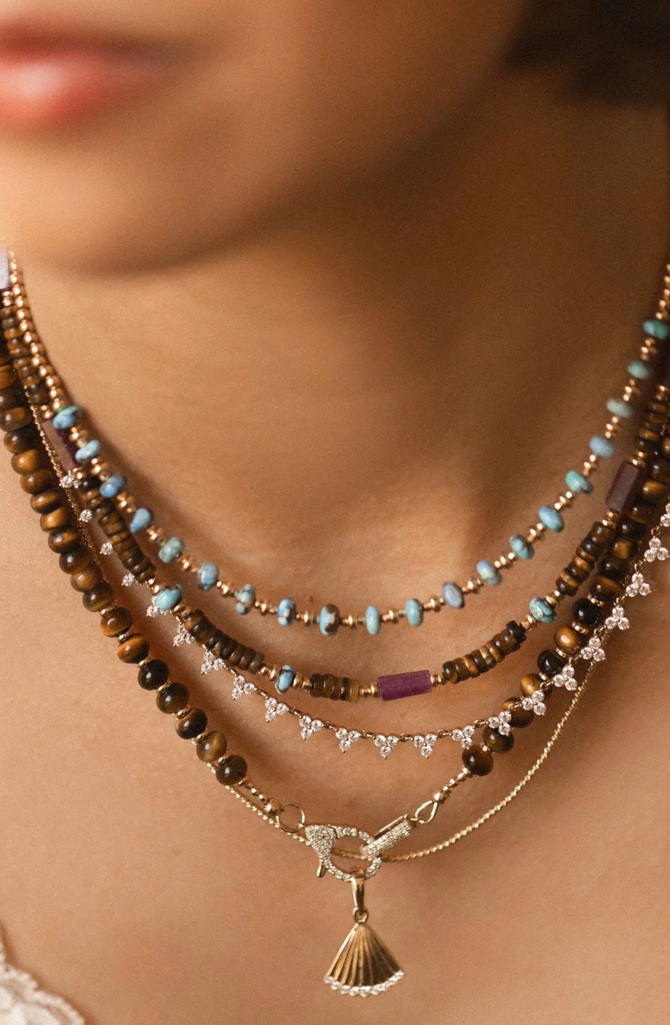 TIGER EYE, RUBY & TURQUIOSE BEADED NECKLACES
