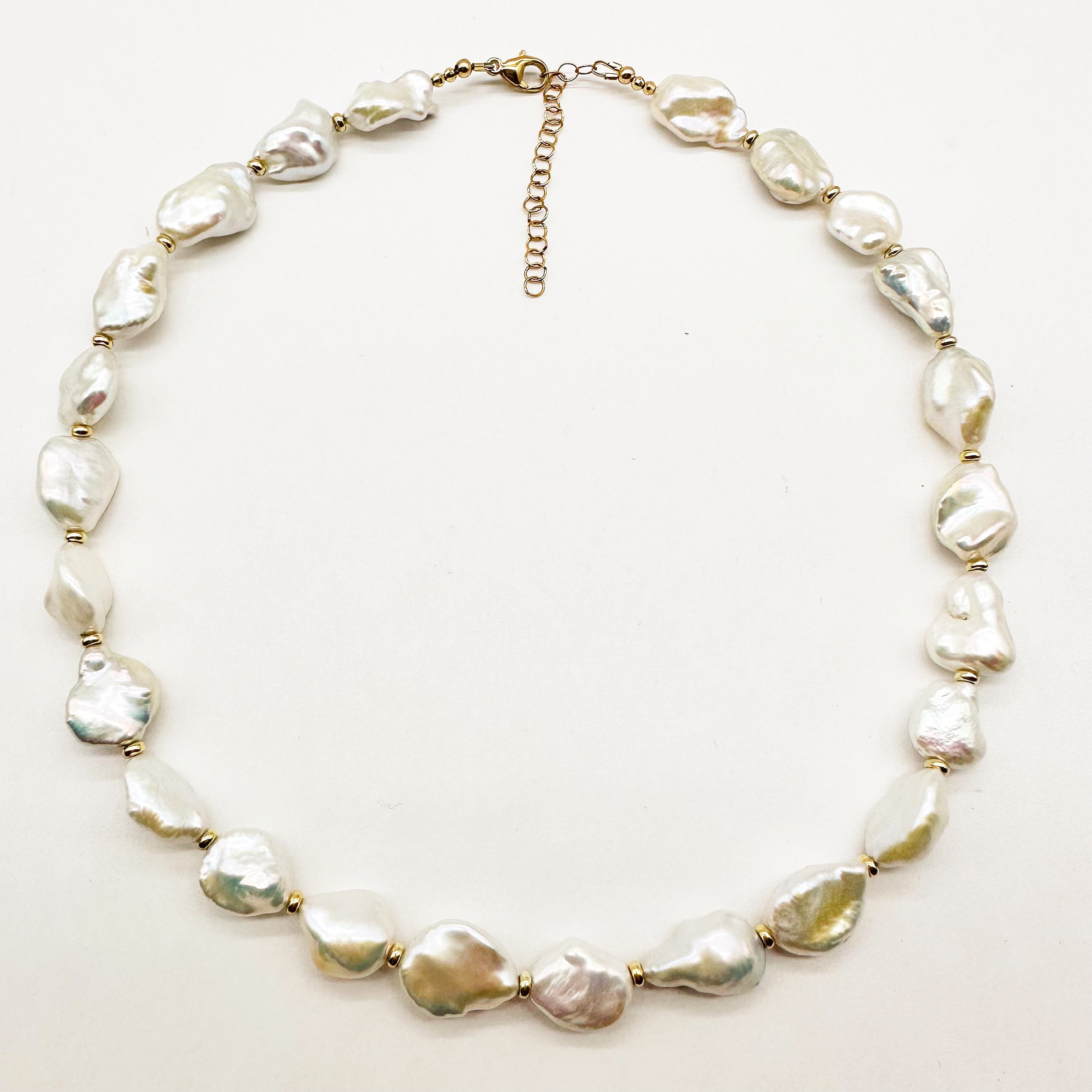 WHITE KEISHI PEARLS WITH 14K GOLD