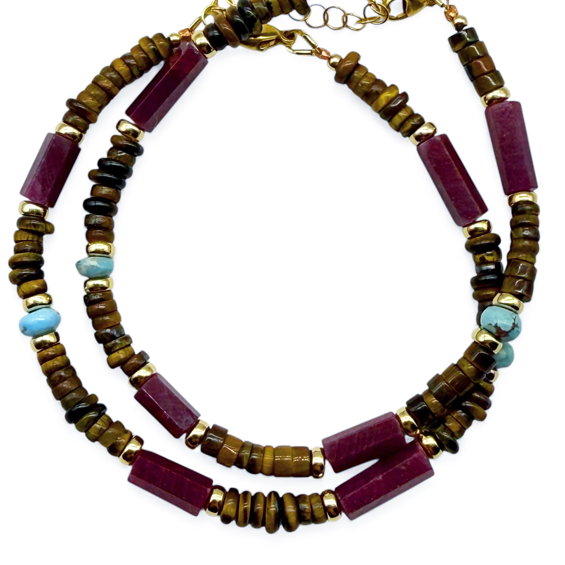 TIGER EYE, RUBY AND TURQUOISE BRACELETS