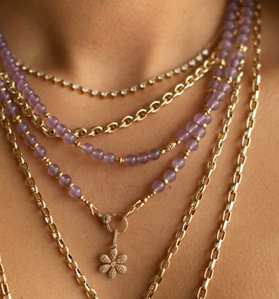 PURPLE CHALCEDONY AND 14k GOLD NECKLACES