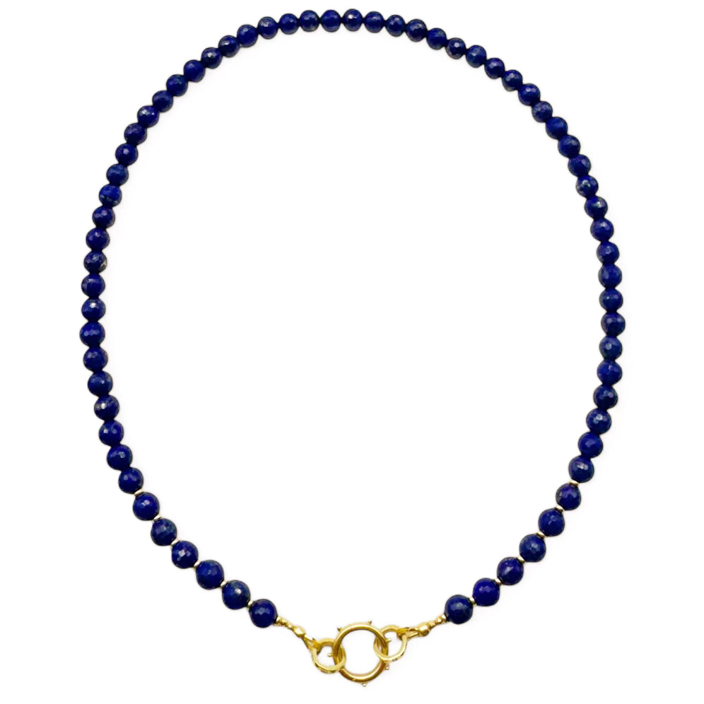 LAPIS & 14K GOLD NECKLACE WITH CHARM HOLDER CLASP