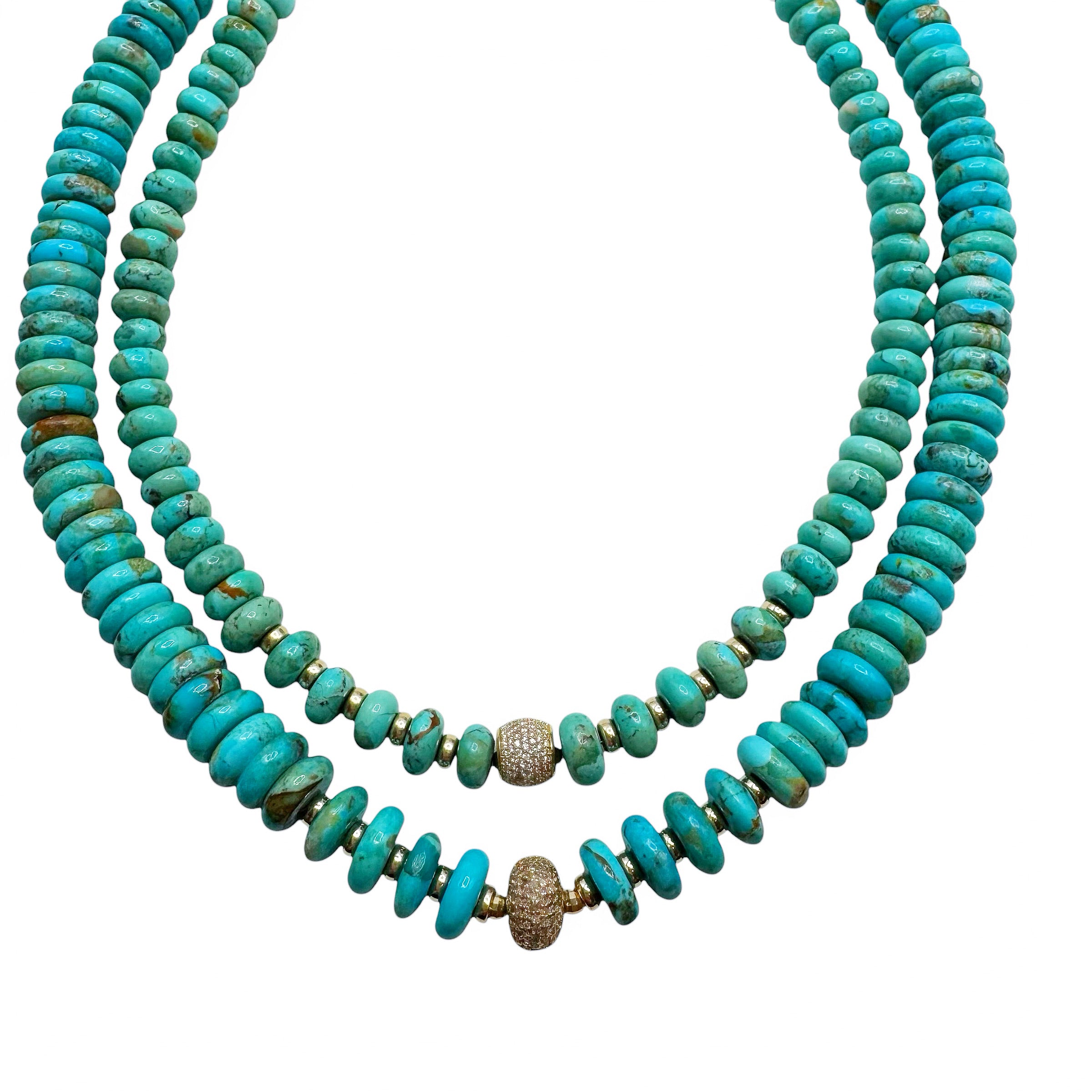 TURQUOISE & DIAMOND RONDELLE BEADED NECKLACES