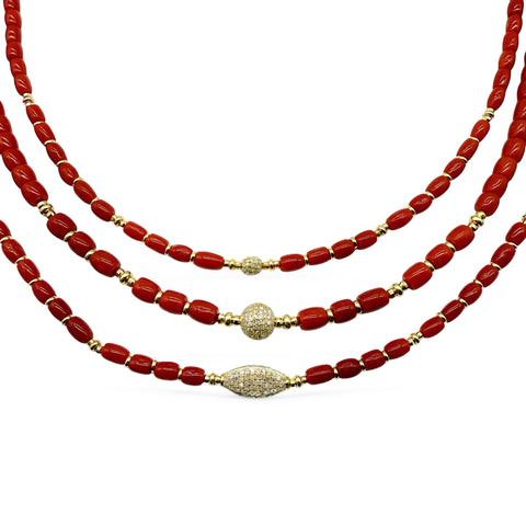 RED CORAL NECKLACES WITH DIAMOND BEAD