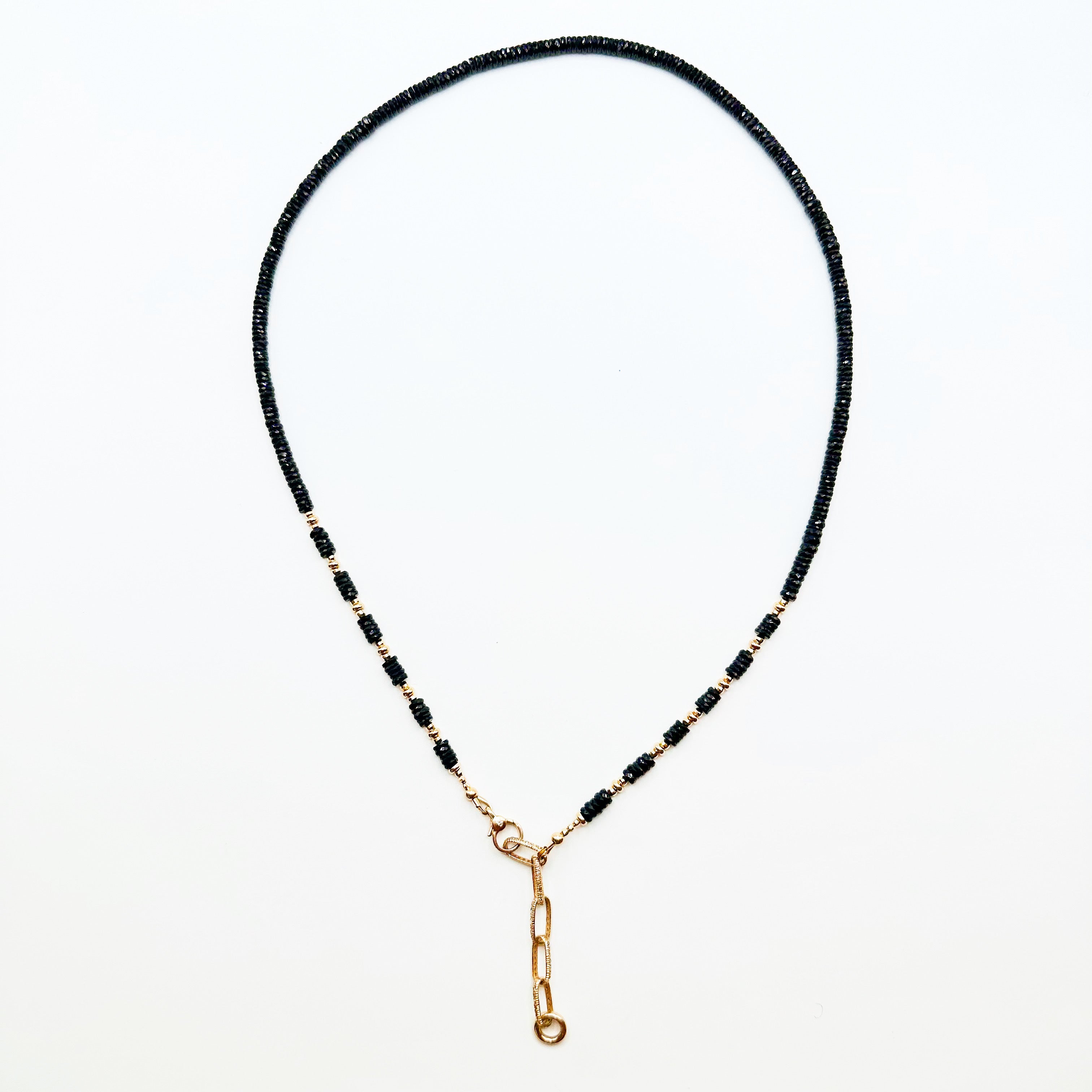 BLACK SPINEL GEMSTONE NECKLACE WITH 14k GOLD AND DIAMOND CHAIN