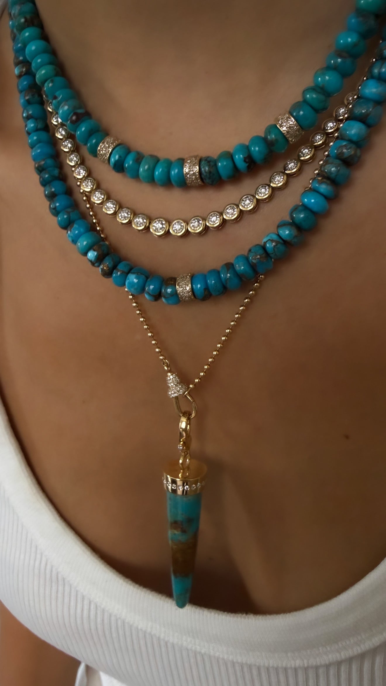 TURQUOISE BULLET SET IN SOLID 14K