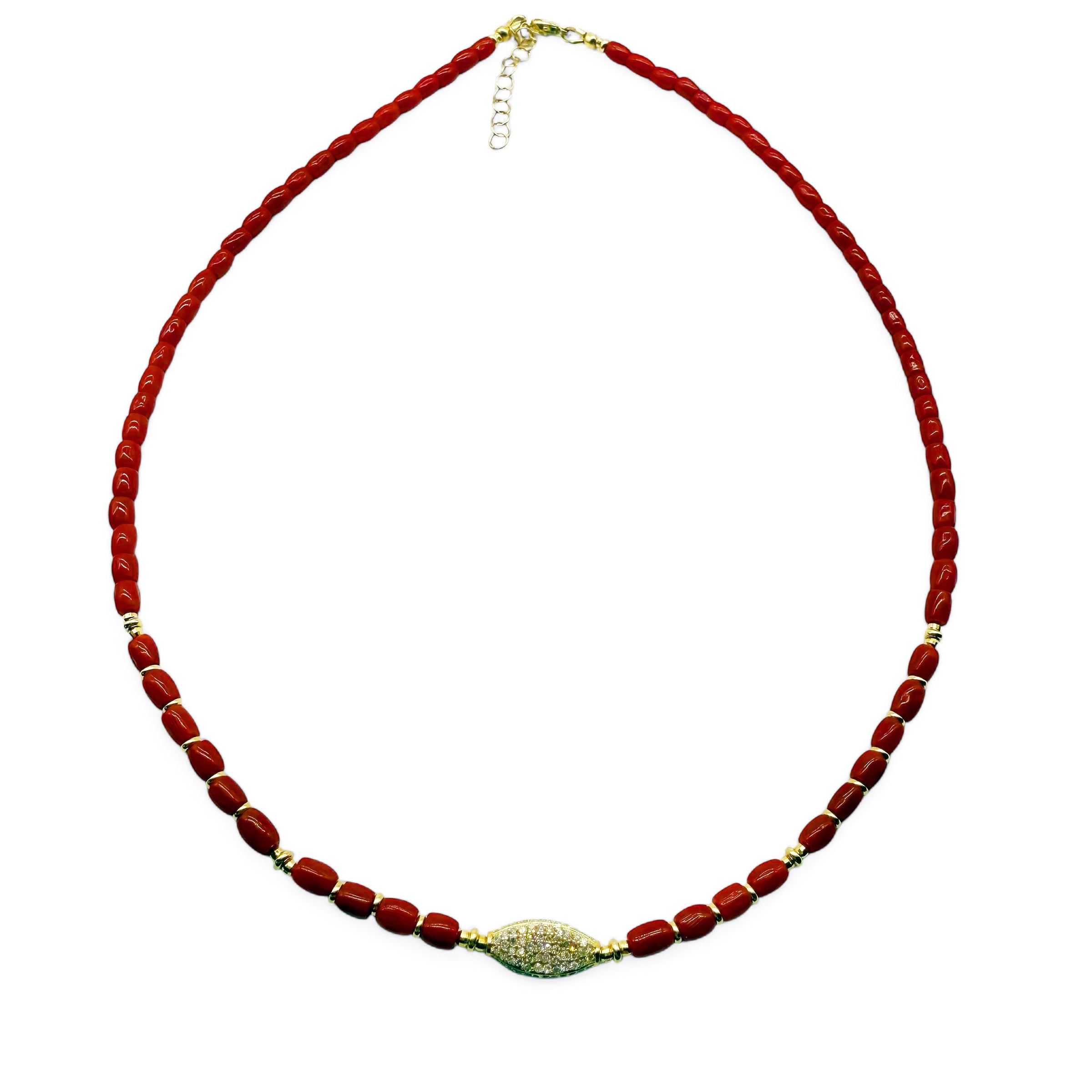 RED CORAL NECKLACES WITH DIAMOND BEAD