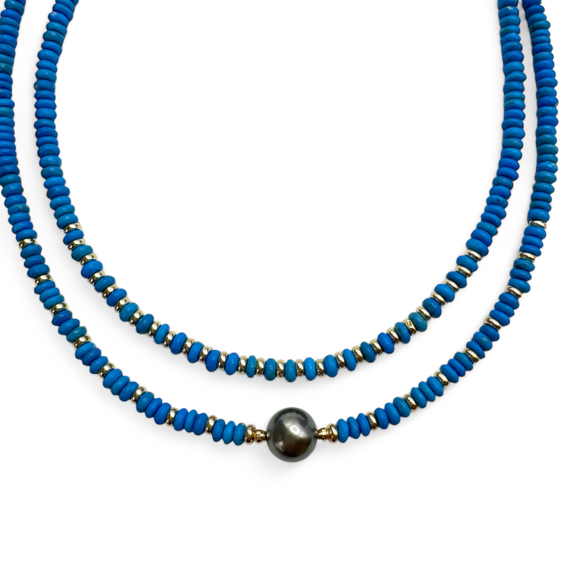 BLUE CERULELITE AND GOLD NECKLACES. SOLD INDIVIDUALLY