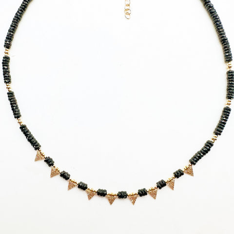 14K GOLD BLACK SPINEL AND DIAMOND TRIANGLE NECKLACE