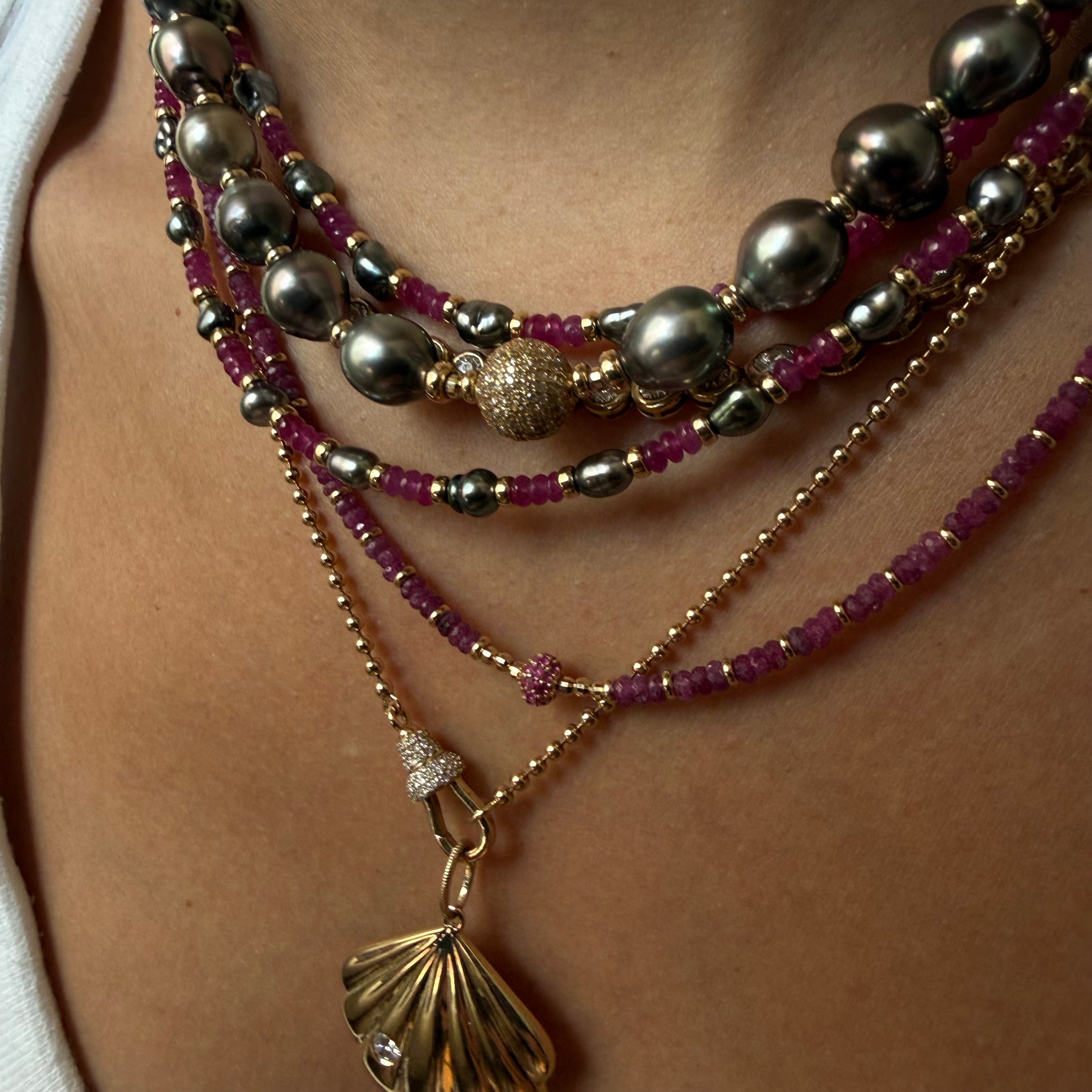 14K GOLD RUBY NECKLACE WITH RUBY FOCAL BEAD