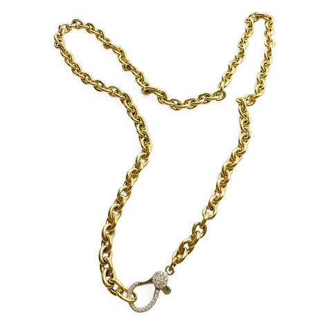 14K GOLD PUFFY ROLO CHAIN WITH 14K WHITE GOLD AND DIAMOND CLASP