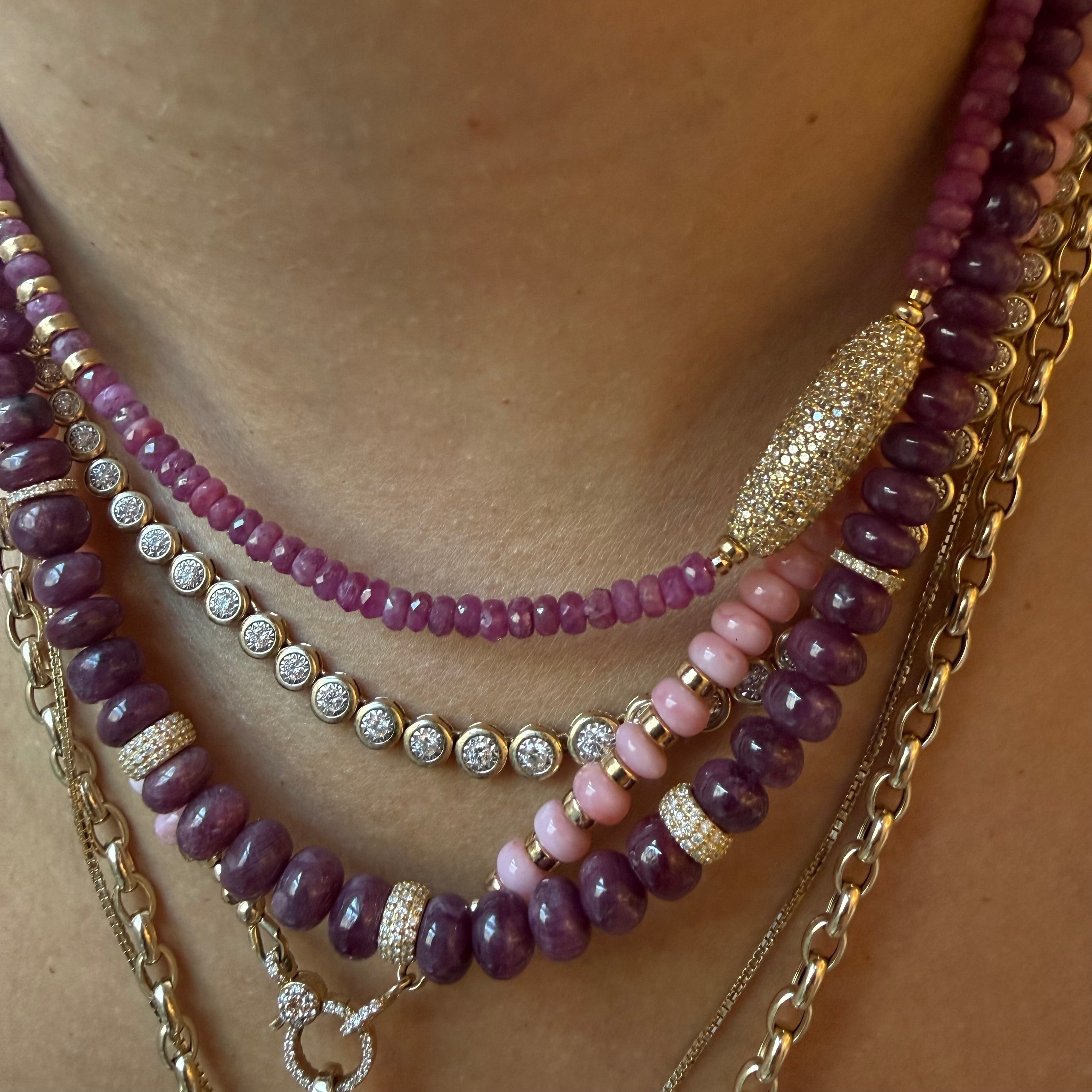 14K GOLD LARGE BEZEL DIAMOND  TENNIS NECKLACE