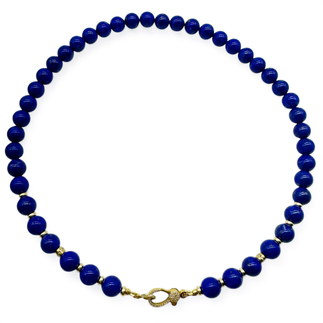 14K GOLD LAPIS NECKLACE WITH DIAMOND CLASP