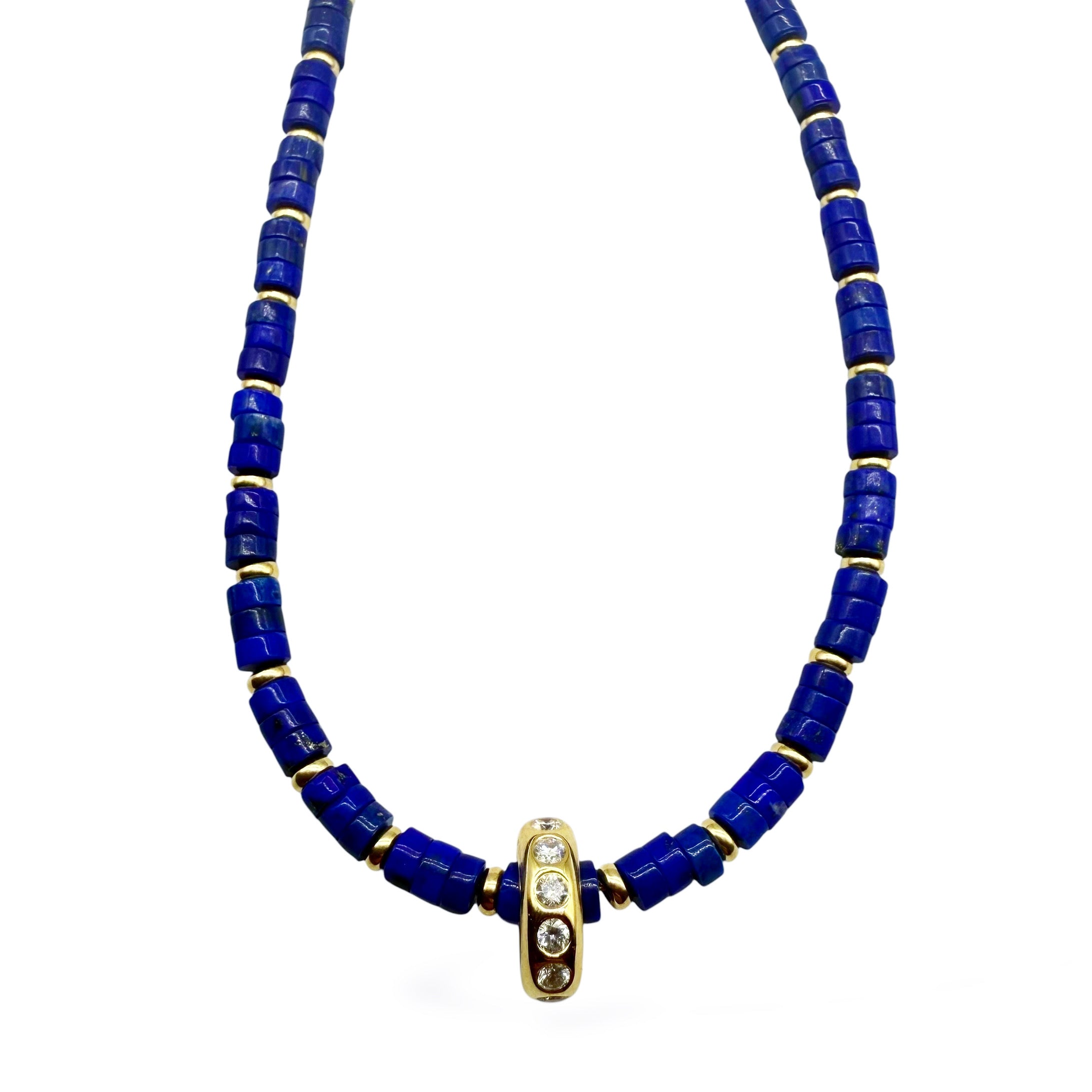 LAPIS AND DIAMOND RONDELLE BEADED NECKLACE