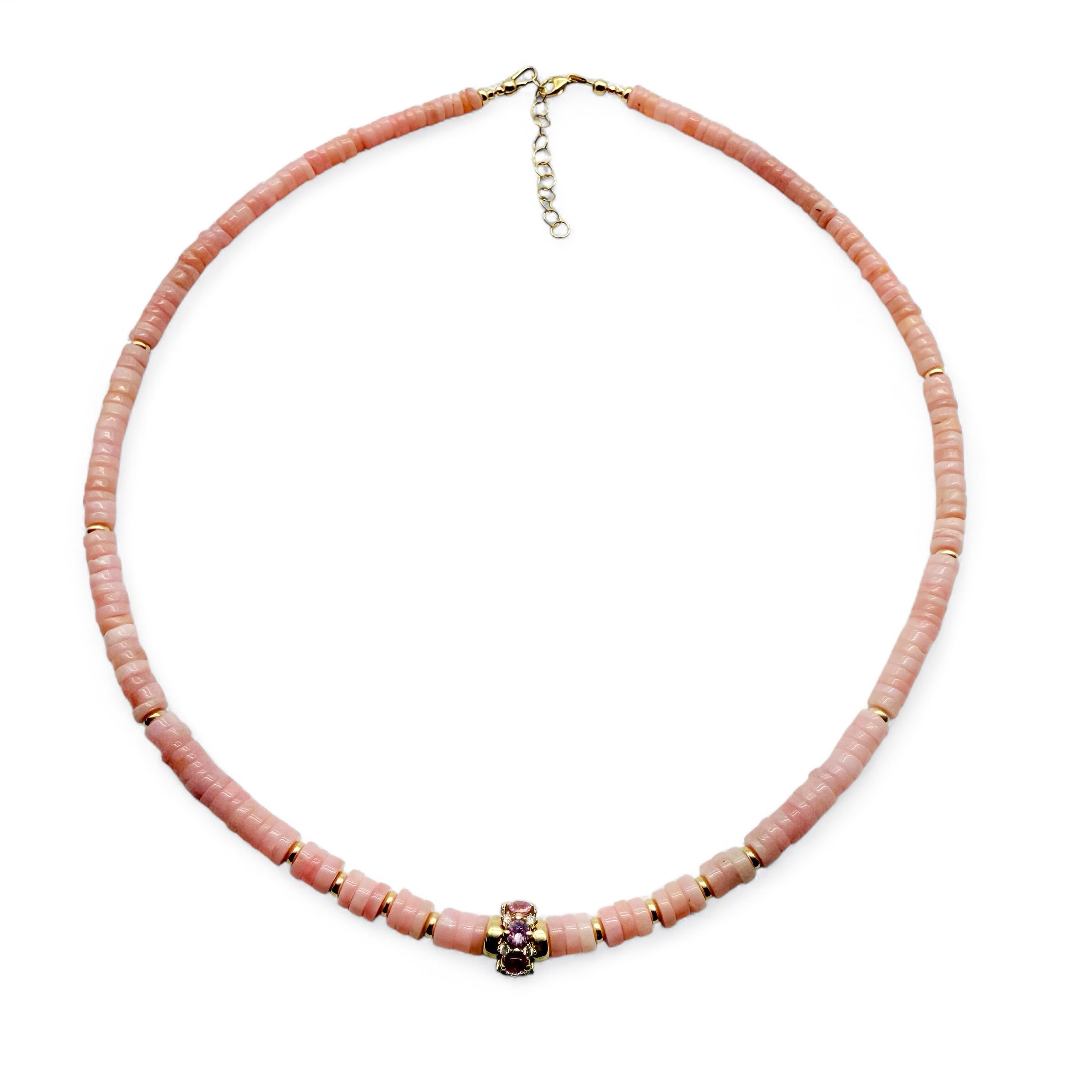 PINK OPAL NECKLACE WITH 14K GOLD AND PINK SAPPHIRE BEAD