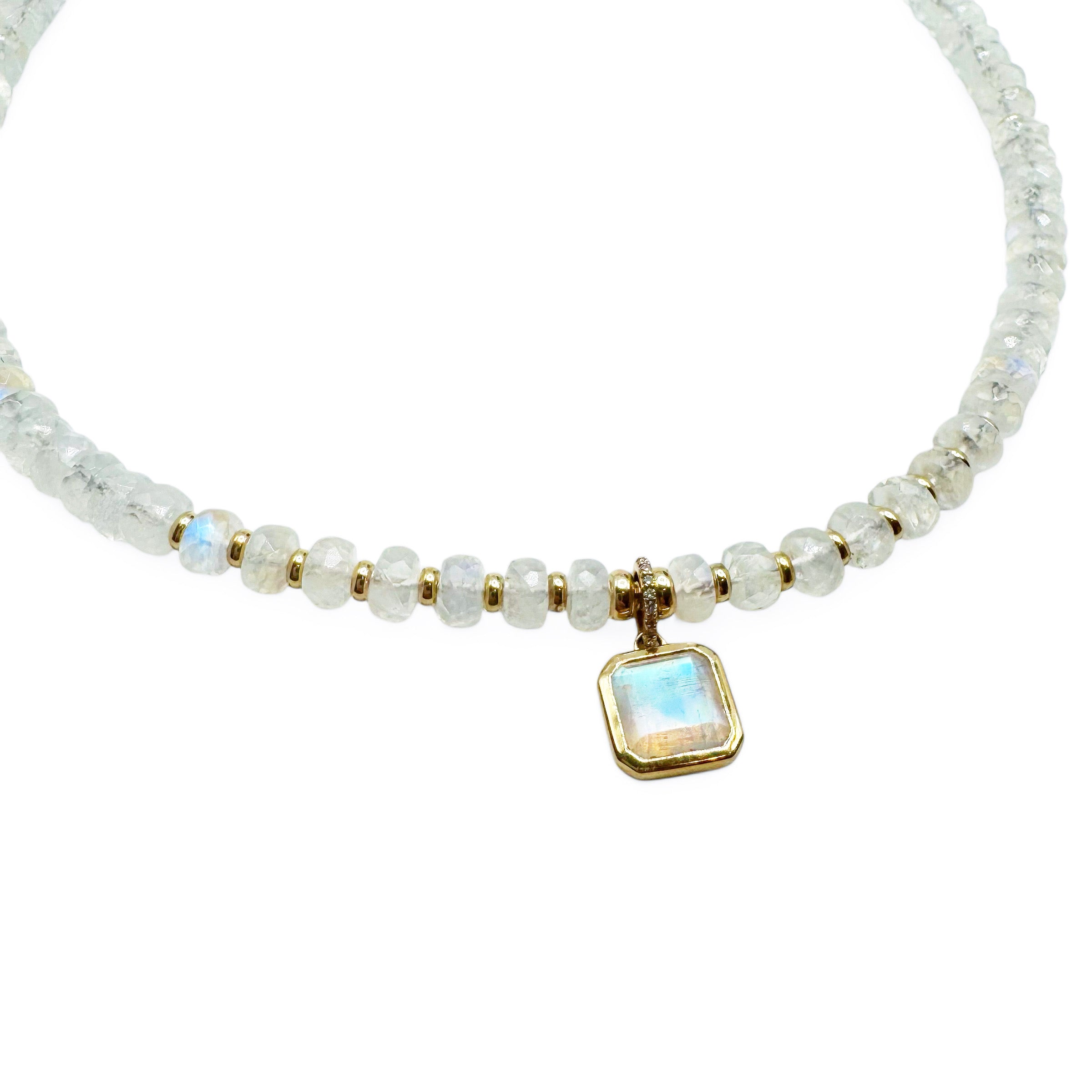 MOONSTONE NECKLACE WITH 14K GOLD MOONSTONE PENDANT