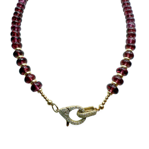 GARNET AT 14K GOLD AND DIAMOND NECKLACE