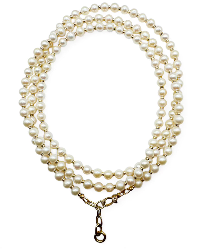 14K GOLD LONG PEARL NECKLACE