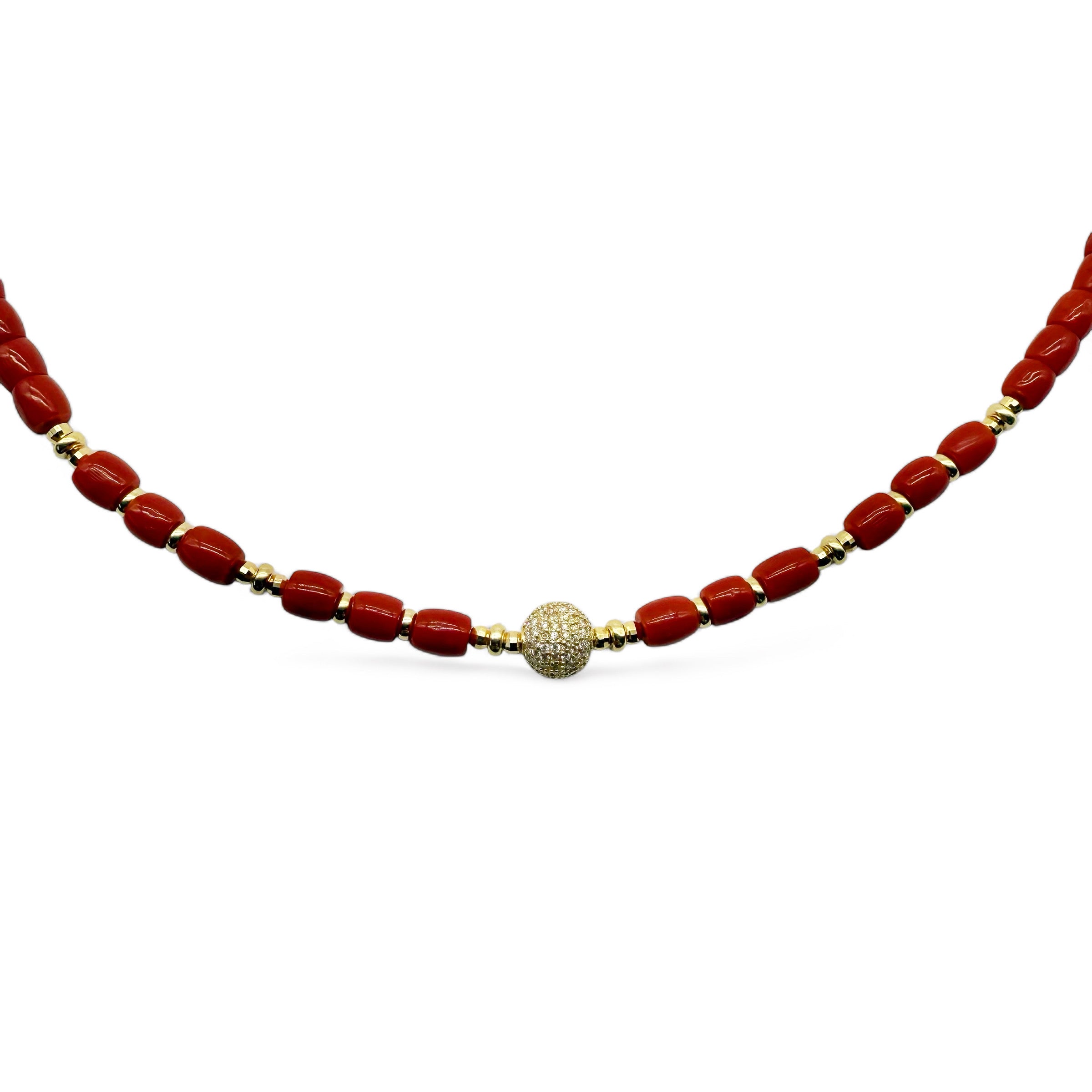 RED CORAL NECKLACES WITH DIAMOND BEAD