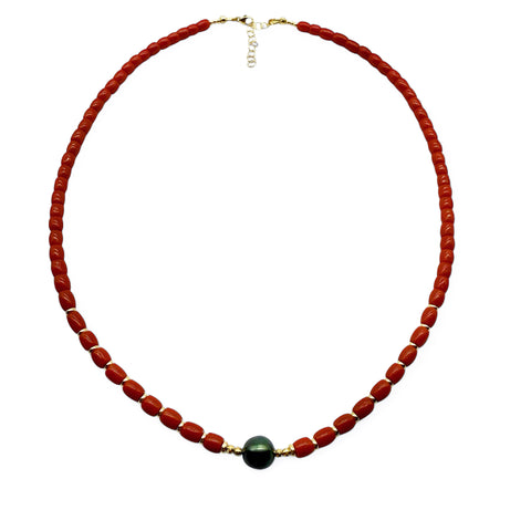 RED CORAL NECKLACES WITH TAHITIAN PEARL