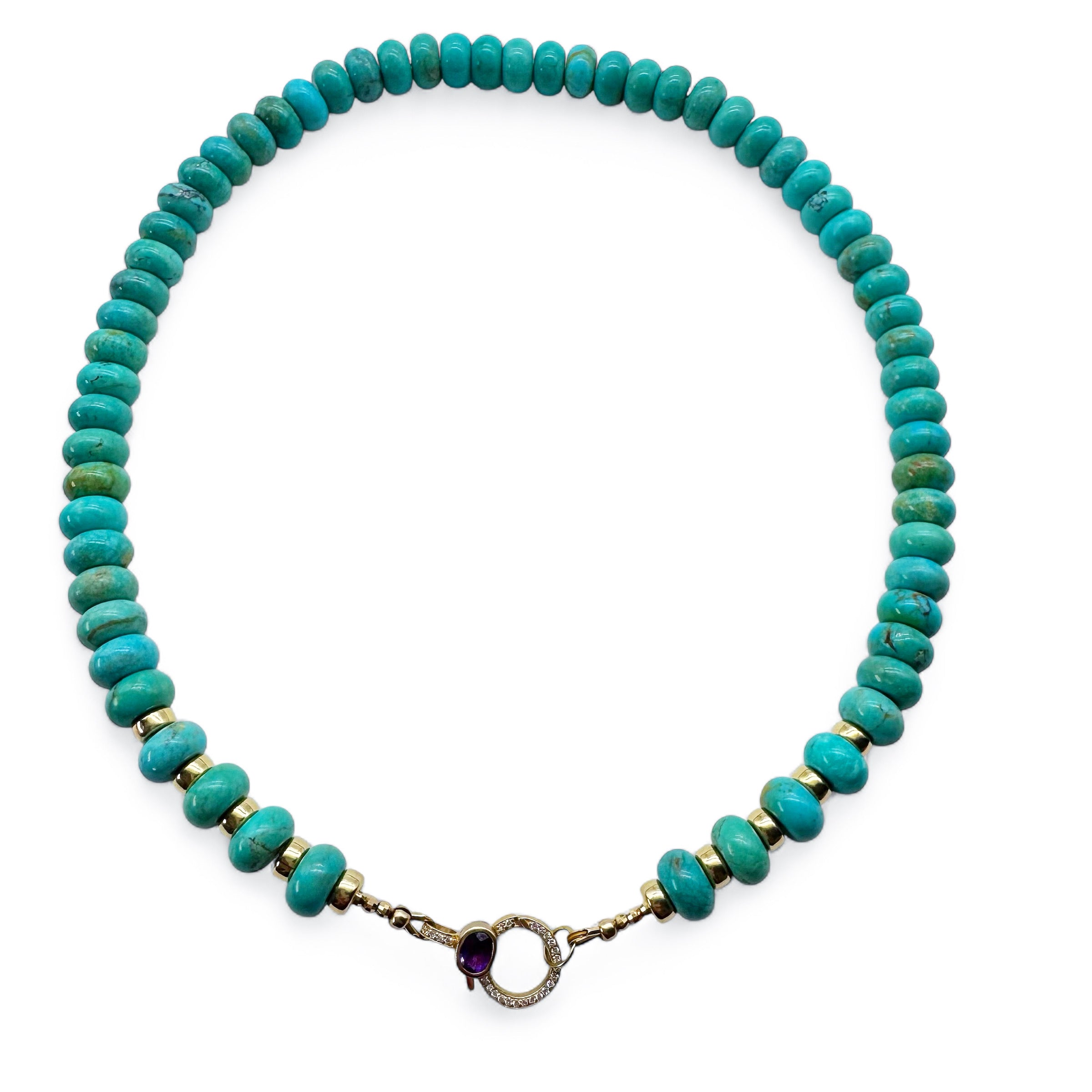TURQUOISE NECKLACE WITH DIAMOND AND AMETHYST FRONT CLASP