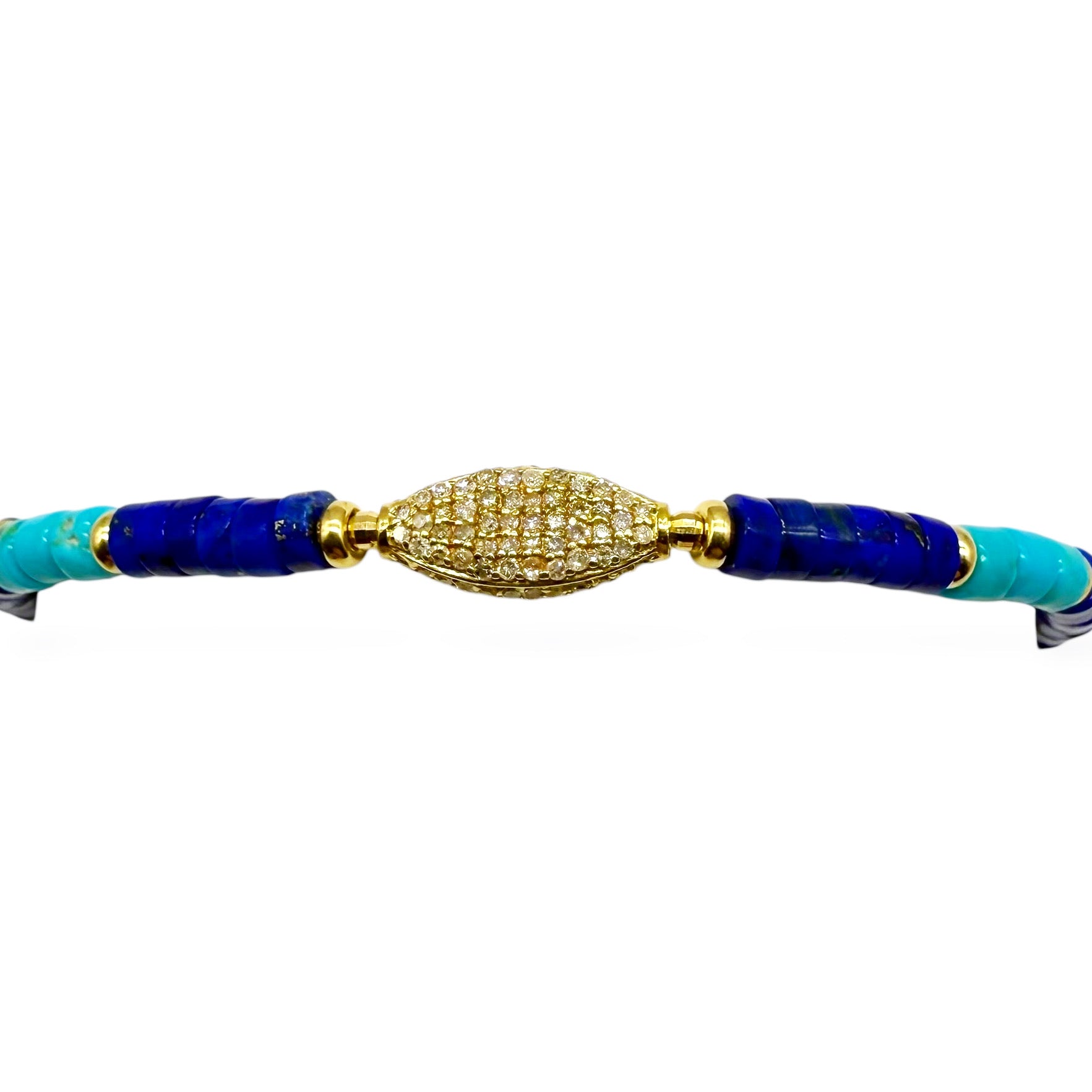 LAPIS AND TURQUOISE BRACELET WITH DIAMOND FOCAL BEAD