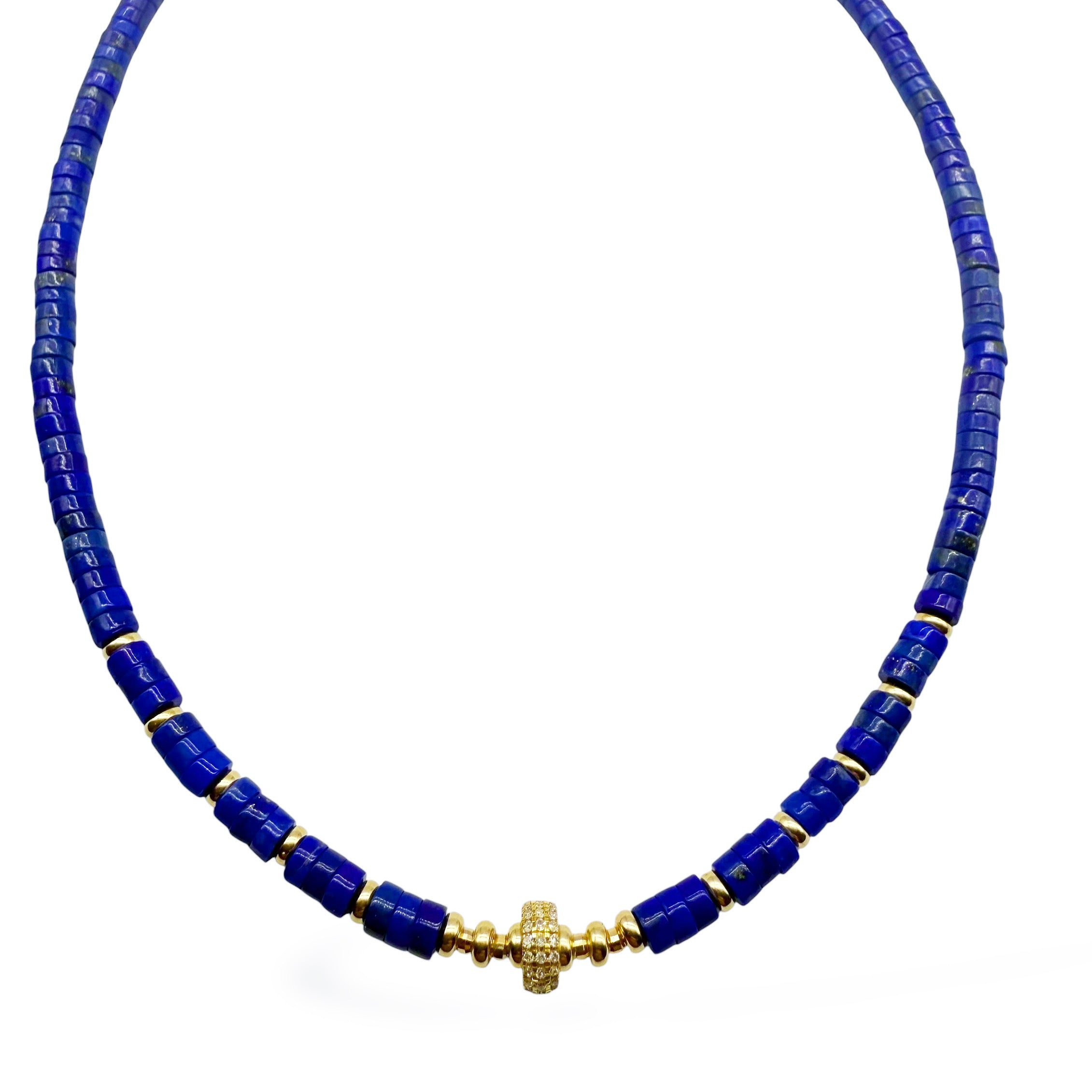 LAPIS AND DIAMOND BEAD NECKLACE